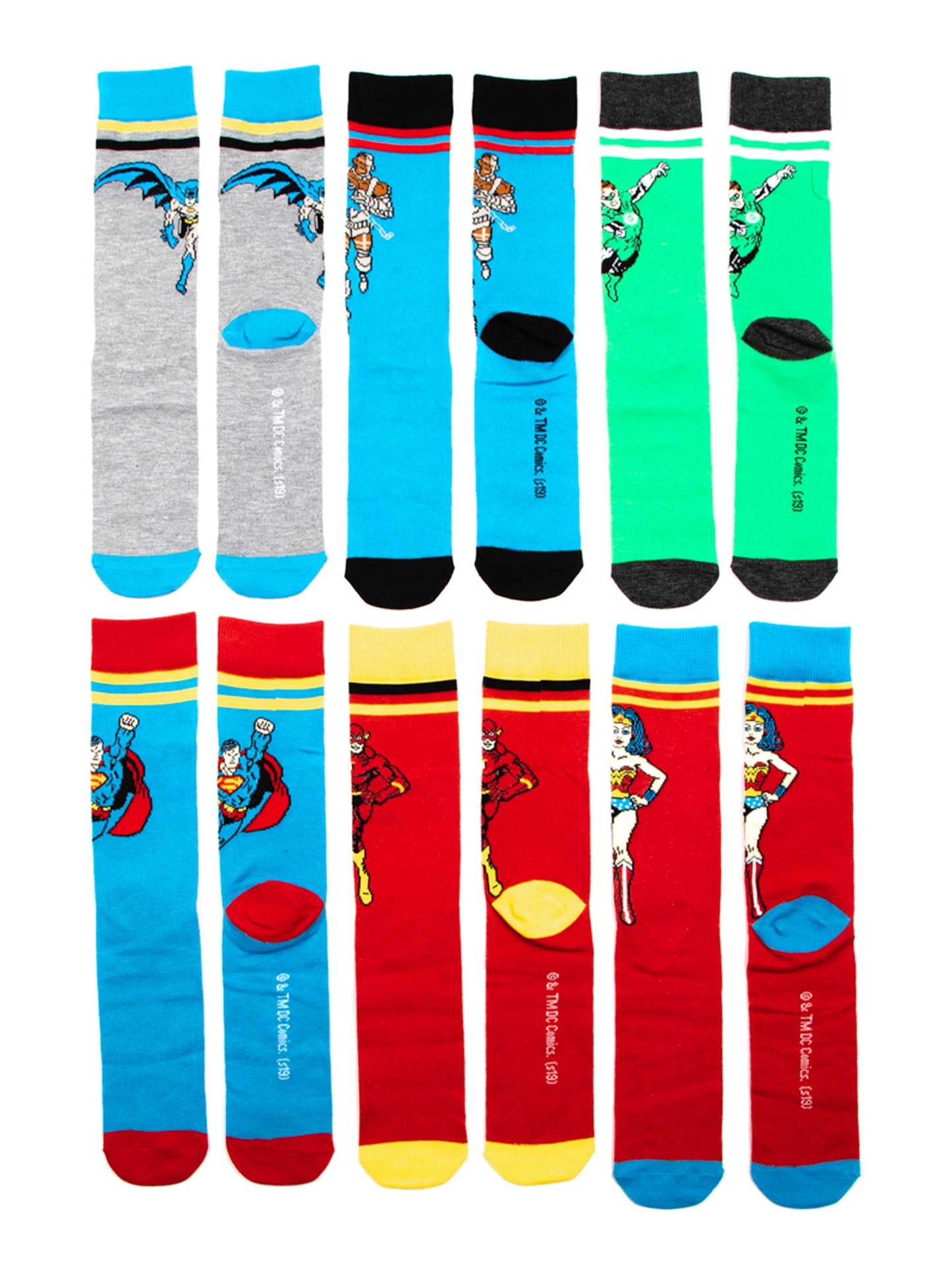 Justice League Superman Wonder Woman Flash 6 Pair Pack Mens Casual Crew Socks