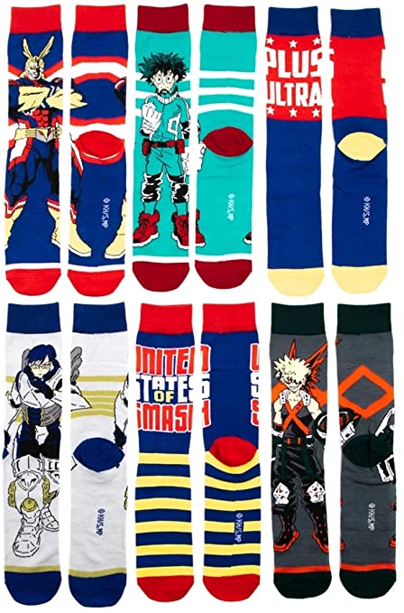 My Hero Academia 6 Pair Pack Casual Crew Men Socks