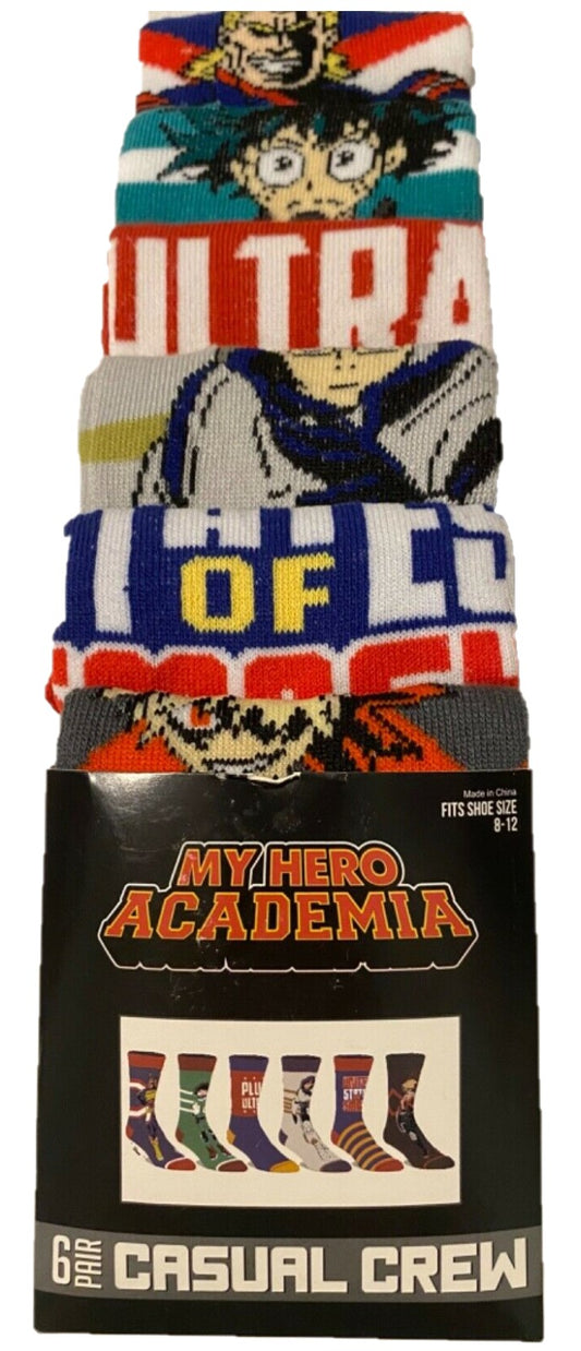 My Hero Academia 6 Pair Pack Casual Crew Men Socks