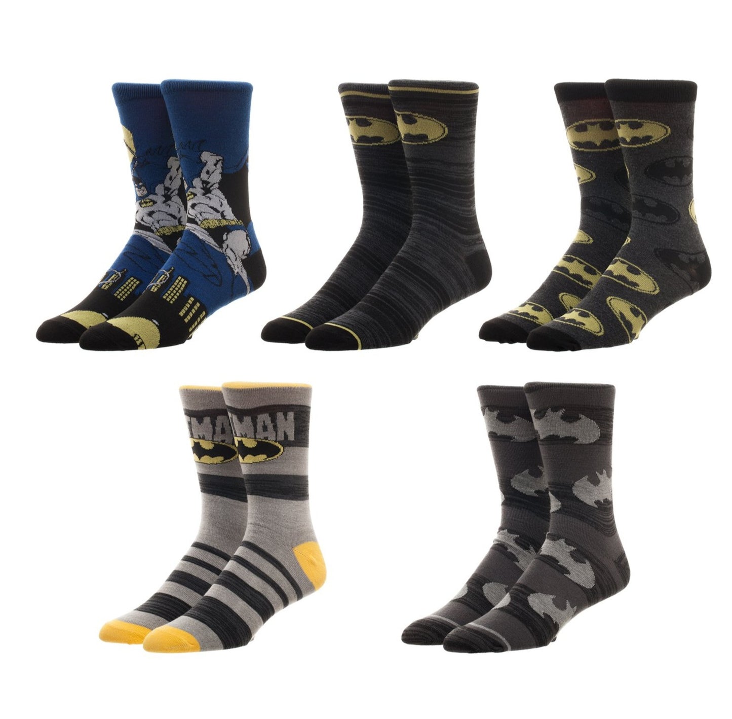 BioWorld Batman DC Comics 5 Pair Pack Casual Crew Socks