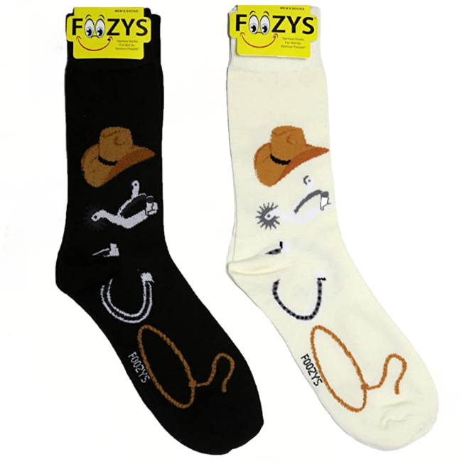 Cowboy Hat Lasso Horseshoe Spur Foozys Men's Crew Socks