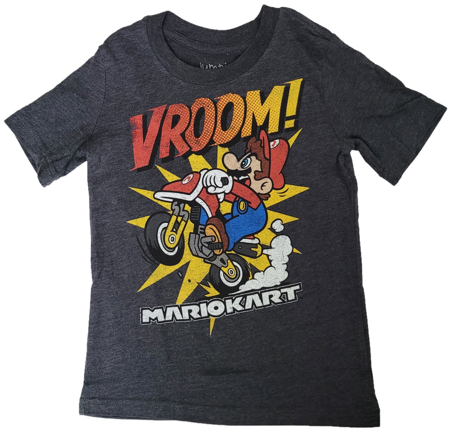 Super Mario Kart Bros. Vroom! Motorcycle Boys T-Shirt (Grey)