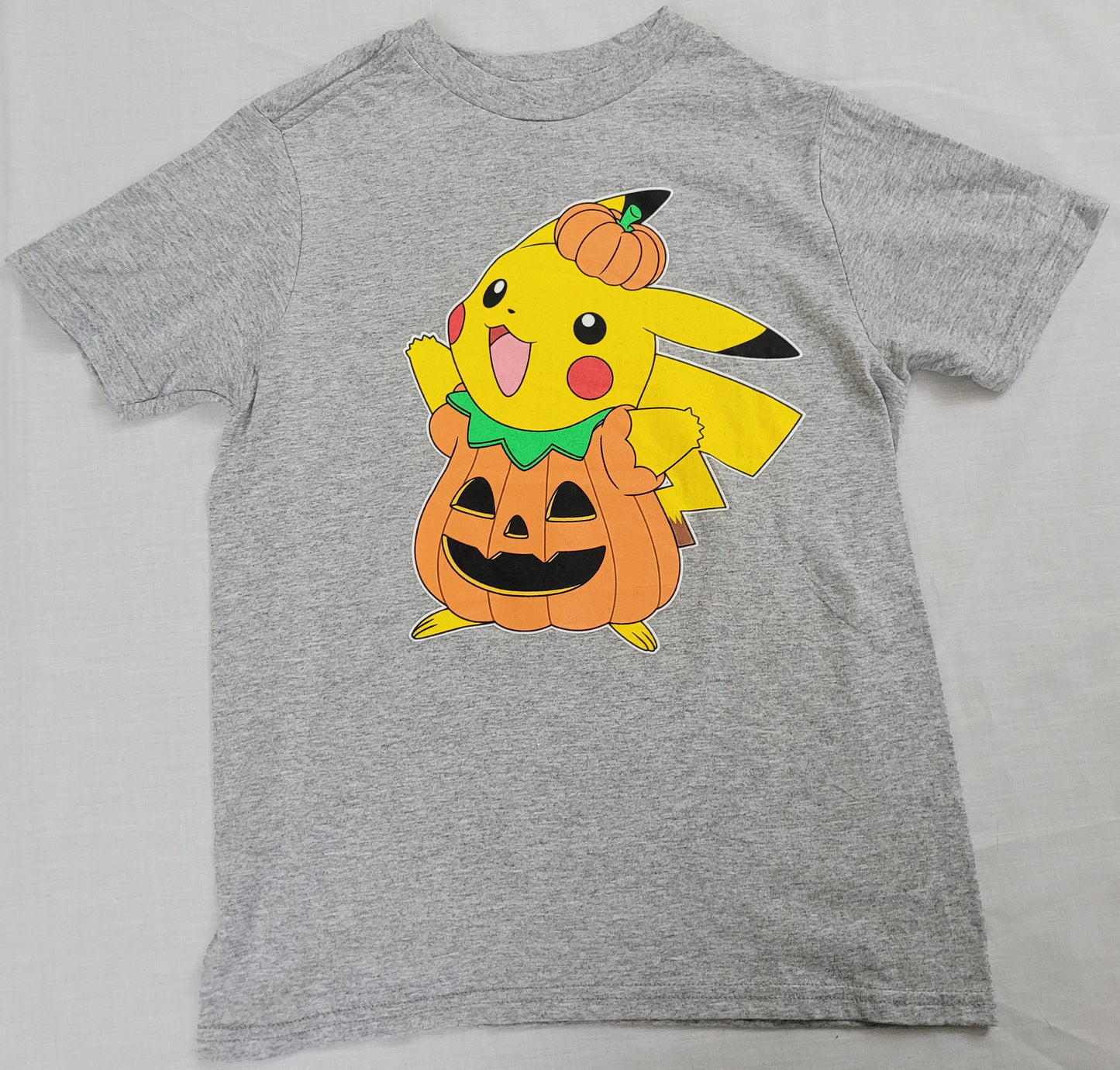 Pikachu Pumpkin Face Carving Boys T-Shirt (Grey)