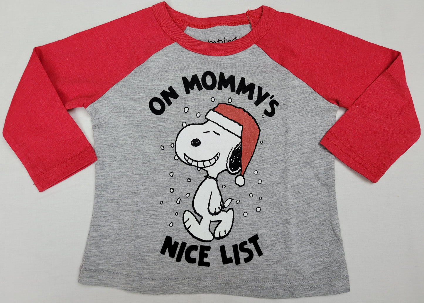 On Mommy's Nice List Christmas Snoopy Peanuts Boys T-Shirt (Grey)