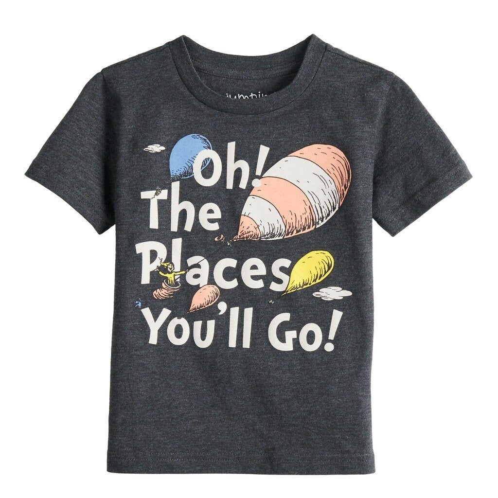Dr. Seuss Oh! The Places You'll Go! 2T 4T Boys T-Shirt (Grey)