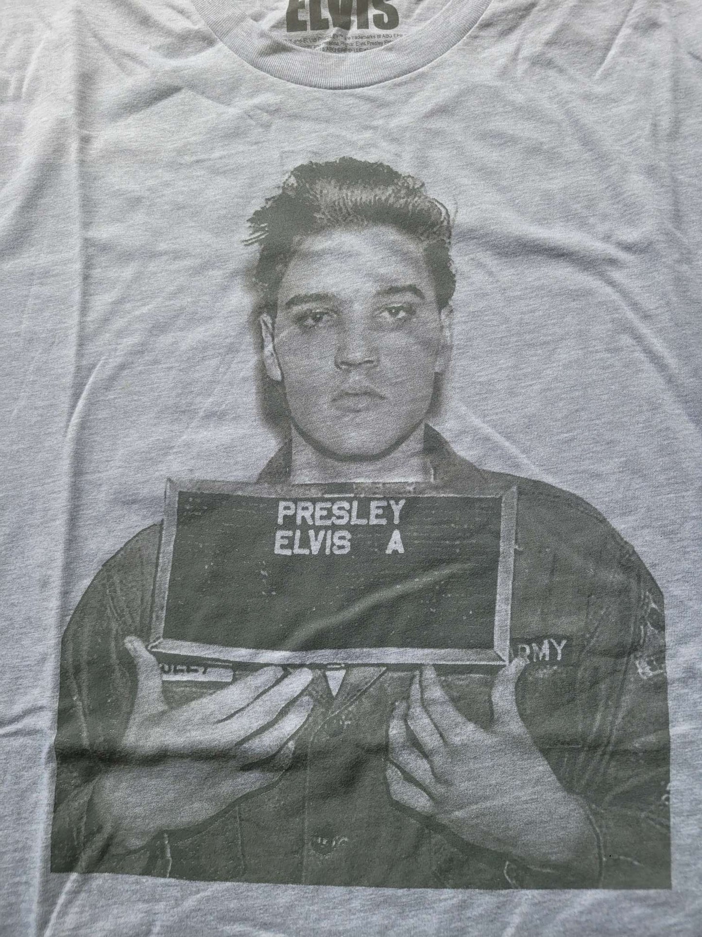 Elvis Presley Army Mugshot Mens Gray T-Shirt