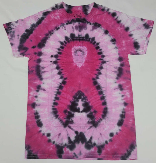 Ribbon Cancer Awareness Cold Crush Womens Tie Dye Pink T-Shirt