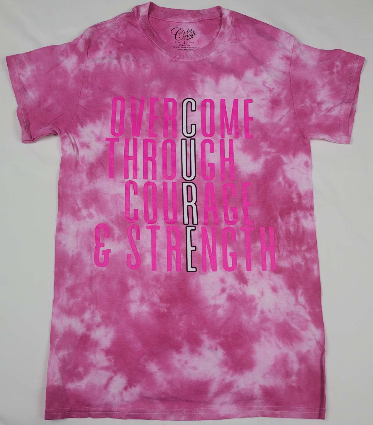 Cure Strength Courage Cancer Awareness Womens T-Shirt (Tie Dye)