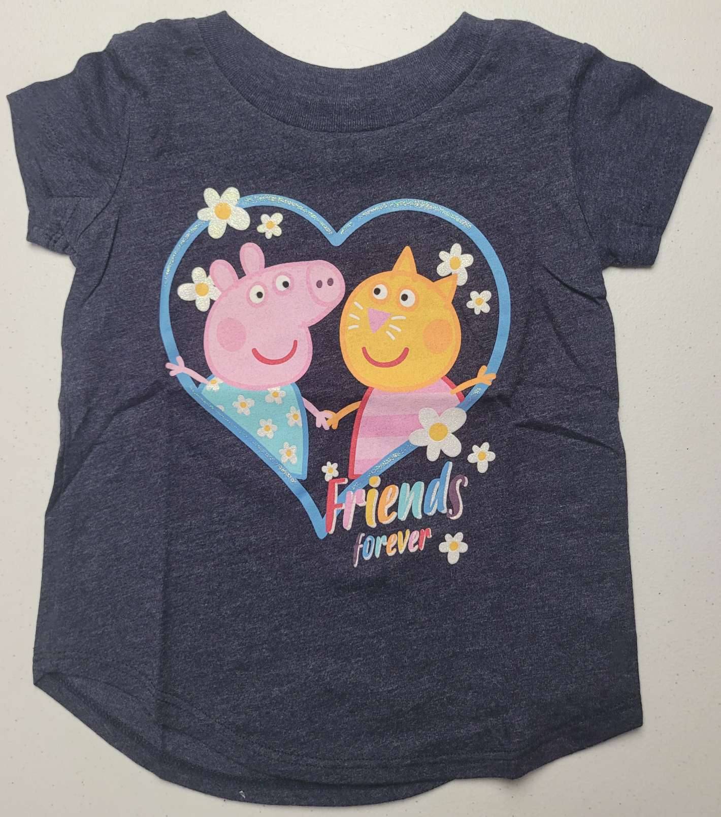 Peppa Pig & Cat Friends Forever Heart Girls T-Shirt (Navy)