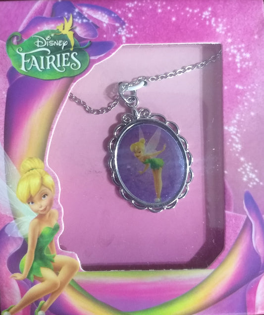 Disney Fairies Tinkerbell Oval Scalloped Necklace 16" Chain with 2" Extension