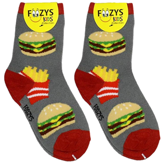 Hamburger & Fries Foozys Boys Kids Crew Socks