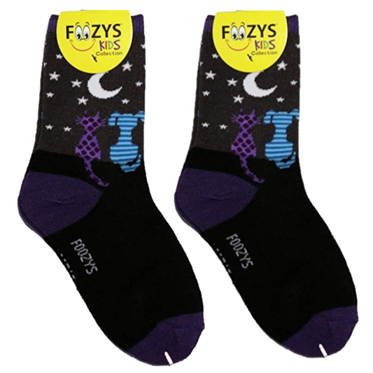 Cat & Dog Starry Night Foozys Girls Kids Crew Socks