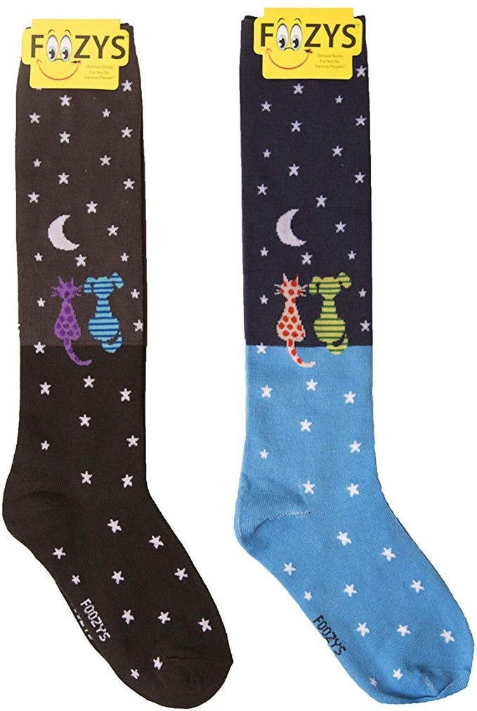 Starry Night Gazing Cat & Dog Foozys Knee High Socks
