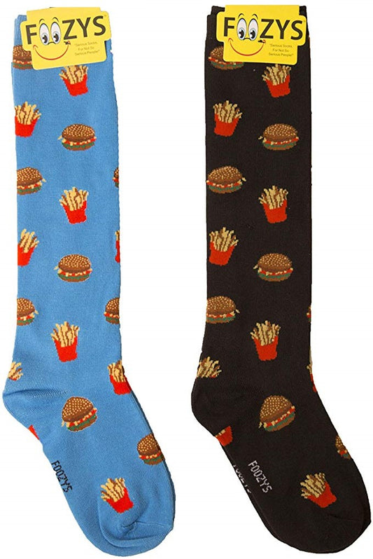 Hamburger & Fries Foozys Knee High Socks