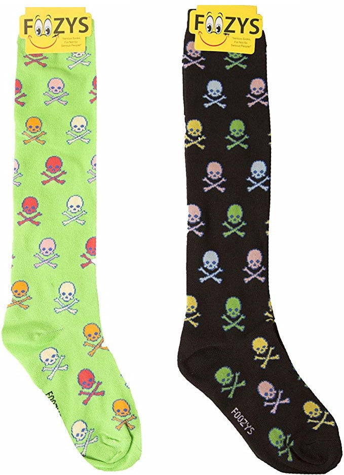 Colorful Skulls & Cross Bones Foozys Knee High Socks
