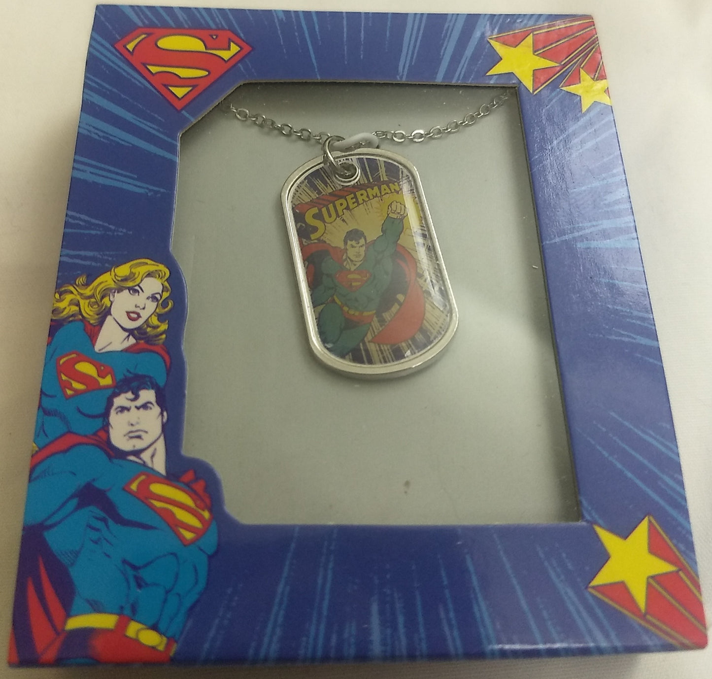 Superman Logo Dog Tag Necklace 16" Chain with 2" Extension