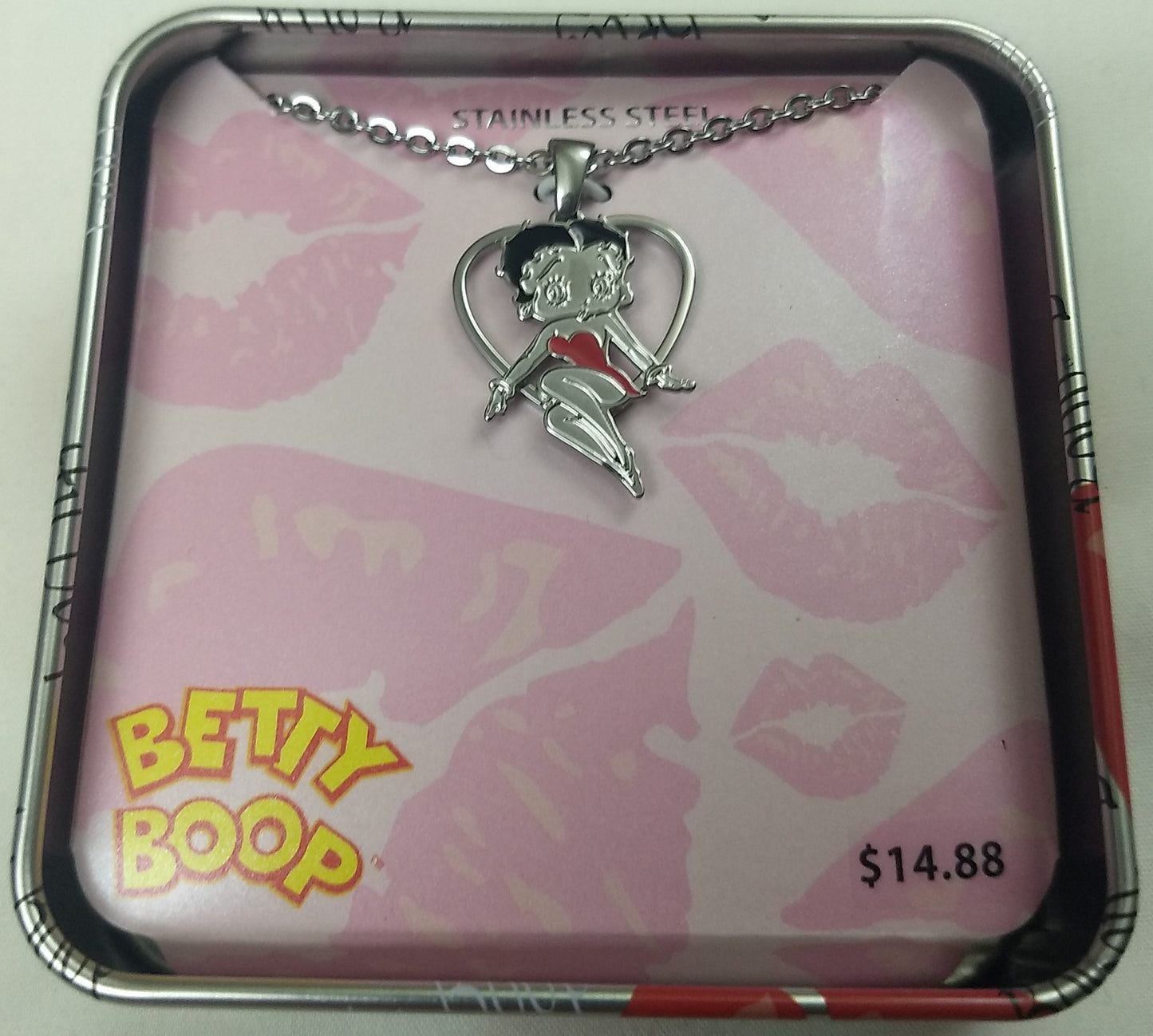 Betty Boop Stainless Steel Heart Pendant Chain Necklace