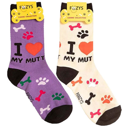 I Love My Mutt Foozys Canine Dog Crew Socks