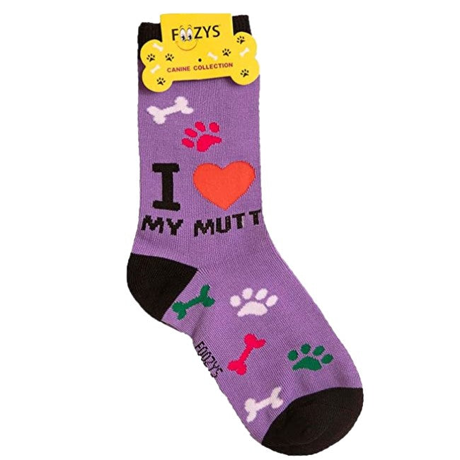 I Love My Mutt Foozys Canine Dog Crew Socks