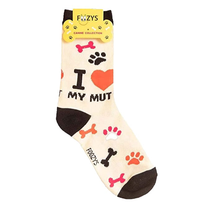 I Love My Mutt Foozys Canine Dog Crew Socks