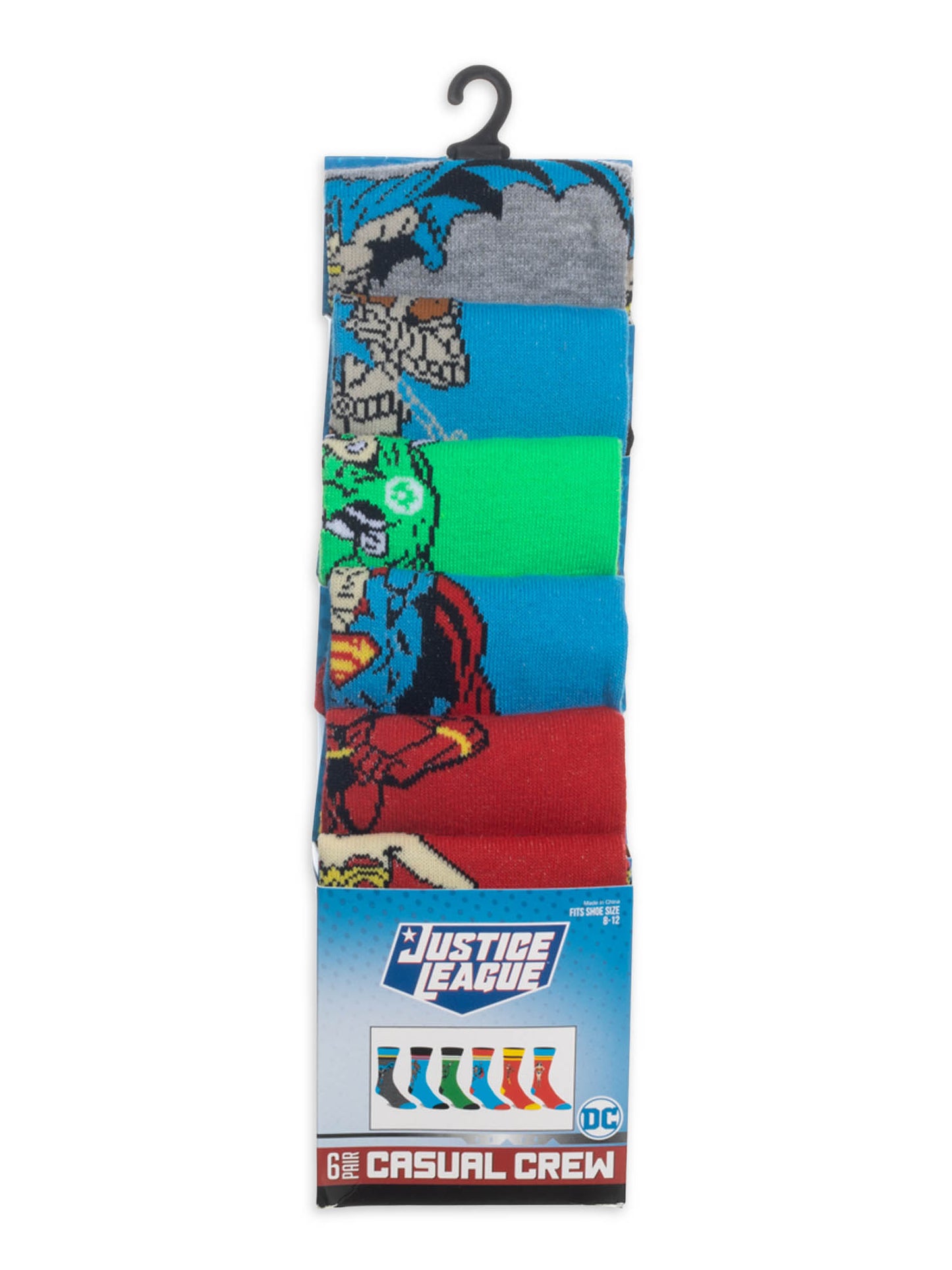 Justice League Superman Wonder Woman Flash 6 Pair Pack Mens Casual Crew Socks