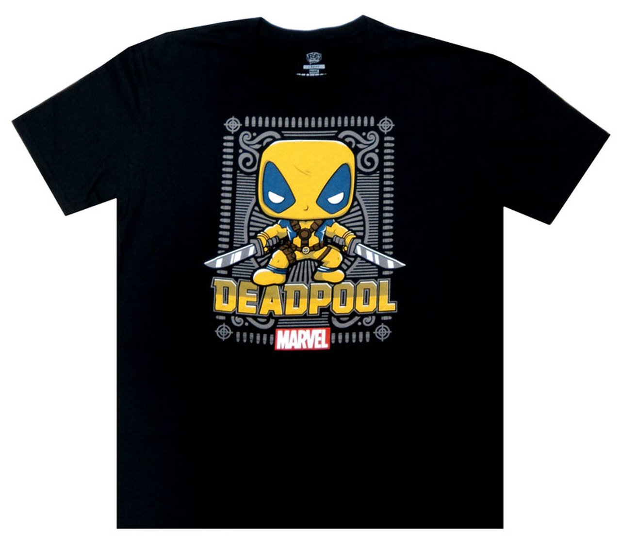 Mens Funko Pop! Black Deadpool Ornate Gold Graphic T-Shirt