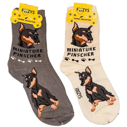 Miniature Pinscher Foozys Canine Dog Crew Socks
