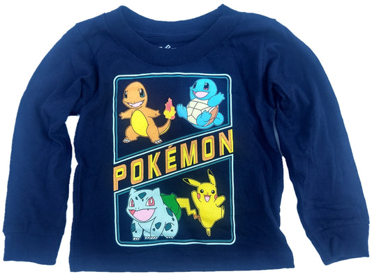 Pokemon Pikachu Squirtle Bulbasaur Charmander Boys T-Shirt (Navy)