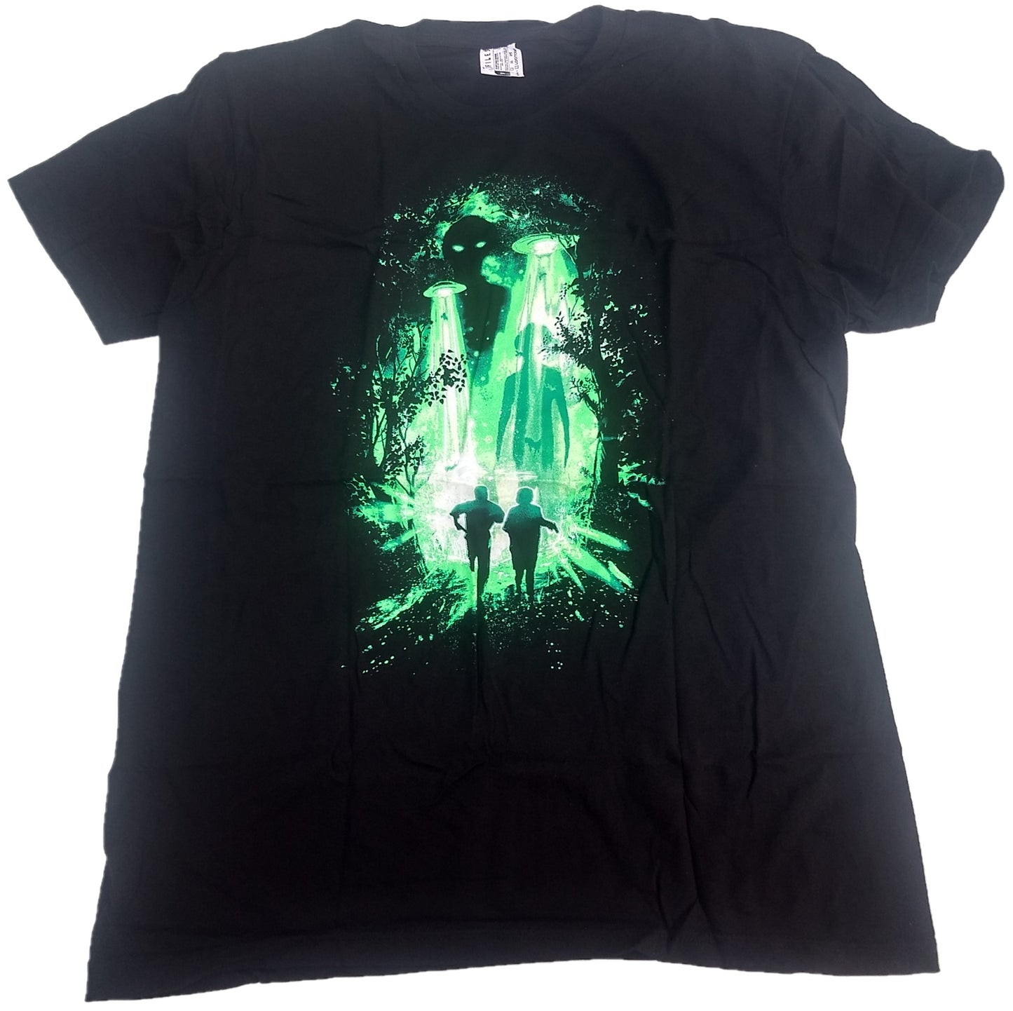 The X-Files Fox Mulder Dana Scully Aliens Space Ship Beam Mens T-Shirt (Black)
