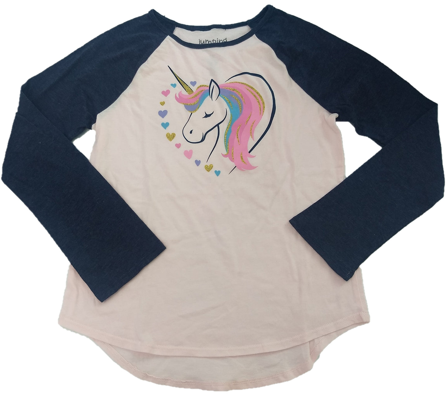 Unicorn Hearts Sparkle Girls Jumping Beans T-Shirt (Pink)