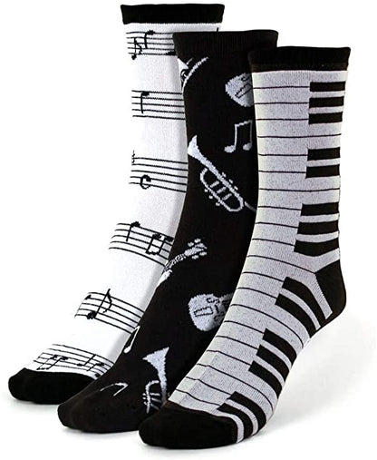 Music Notes Instruments Piano Keys 3 Pack Parquet Womens Socks