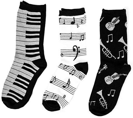 Music Notes Instruments Piano Keys 3 Pack Parquet Womens Socks