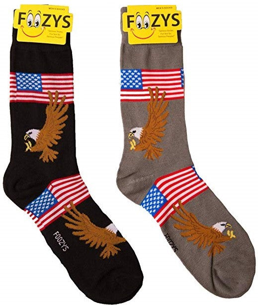 Bald Eagle American Flag Patriotic Foozys Men's Crew Socks