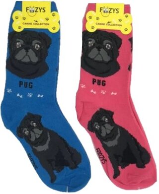 Black Pug Foozys Canine Dog Crew Socks