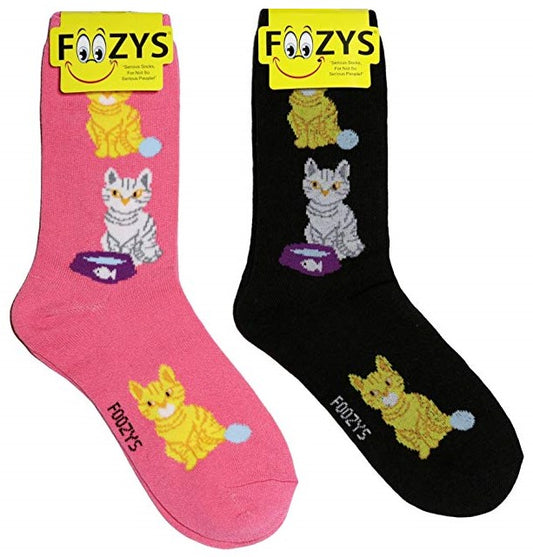 Cat & Yarn Ball Foozys Womens Crew Socks