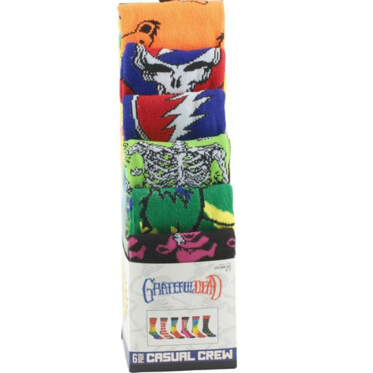 Grateful Dead Rock Band 6 pair pack Casual Mens Crew Socks