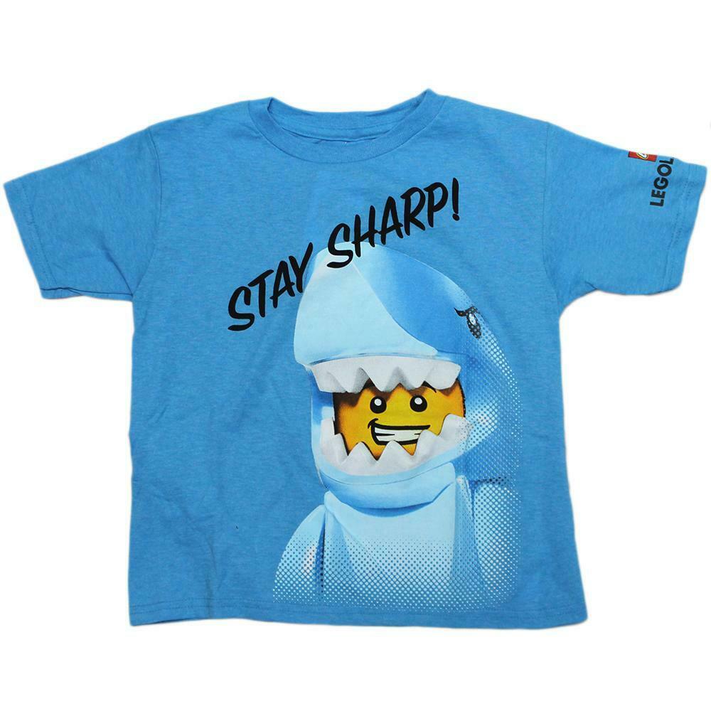 Blue Lego Man Stay Sharp Shark Legoman Boys T-Shirt