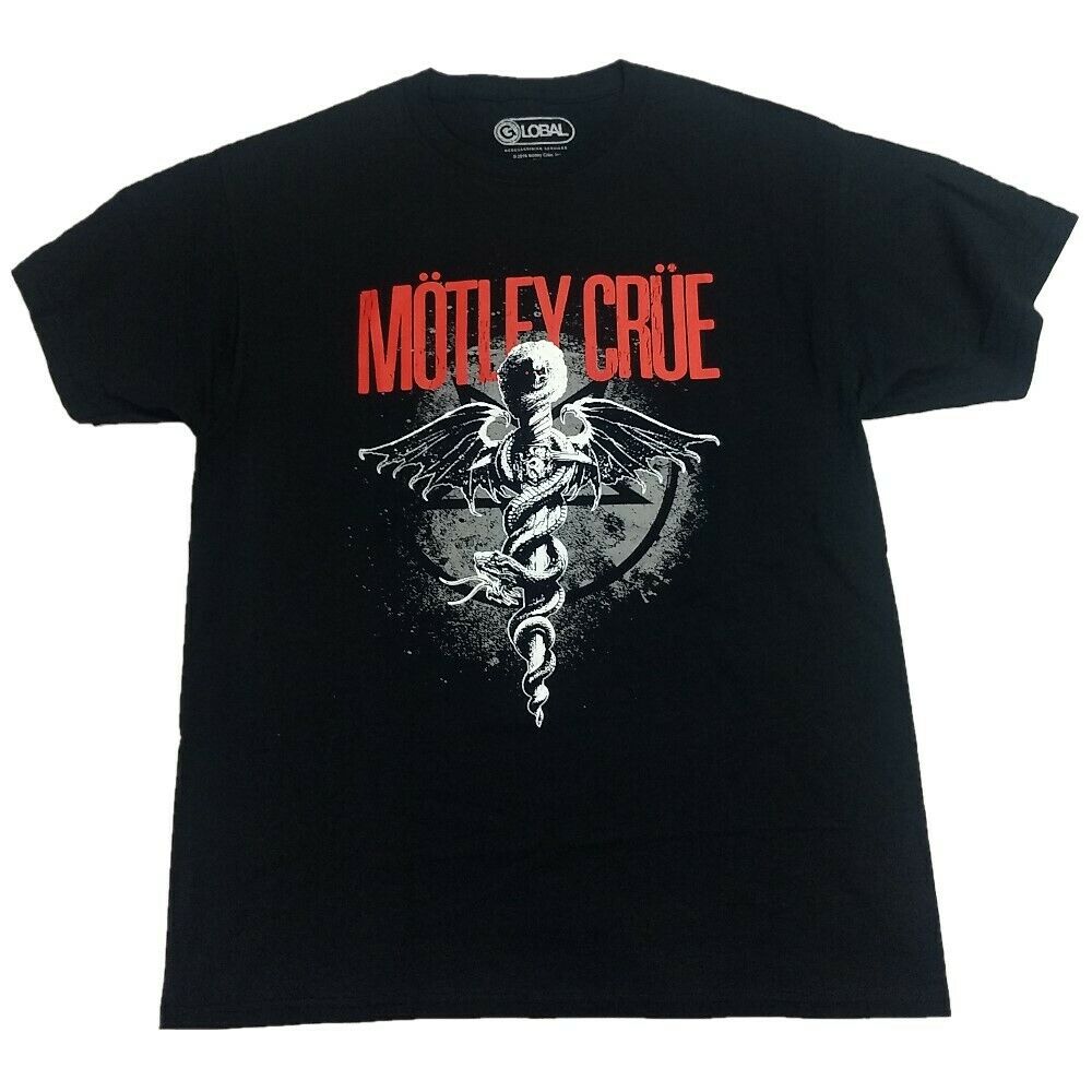 Motley Crue Dagger Snake Dragon Wings Men's Rock Band T-Shirt