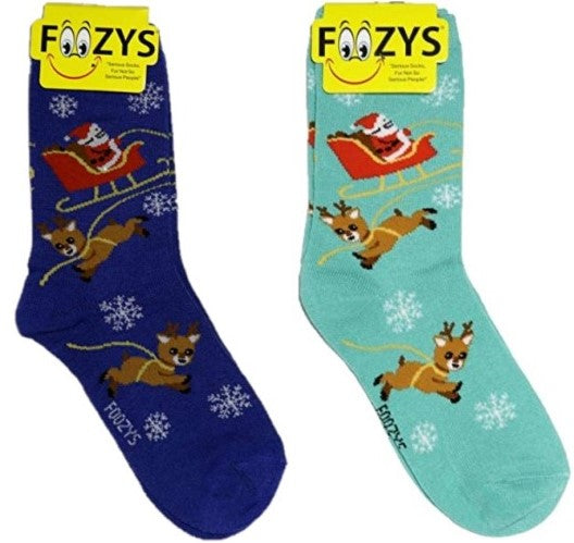 Santa & Reindeer Foozys Womens Crew Socks