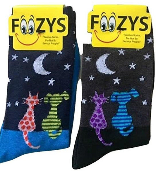 Star Gazing Cat & Dog Foozys Womens Crew Socks